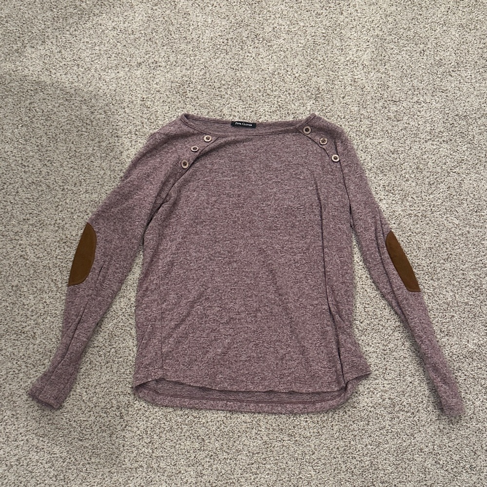 Hollister Heathered Purple Long Sleeve Top with Brown Patches